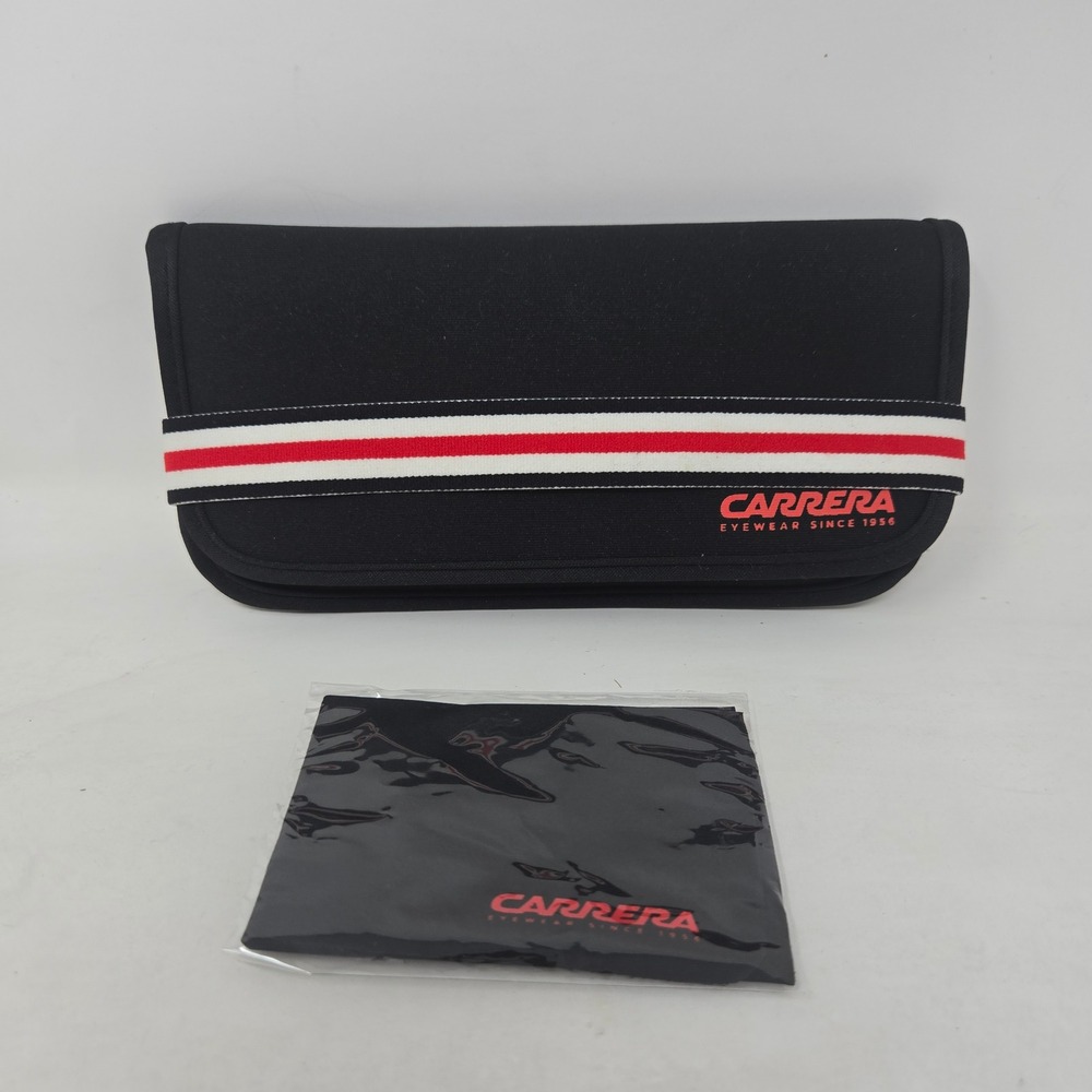 Carrera Eyewear Black Soft Sunglasses‎ Case with Striped Band and Cleaning Cloth